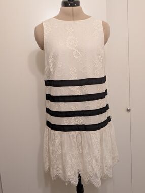 Forever 21 Ivory Lace Dress with Mesh Overlay